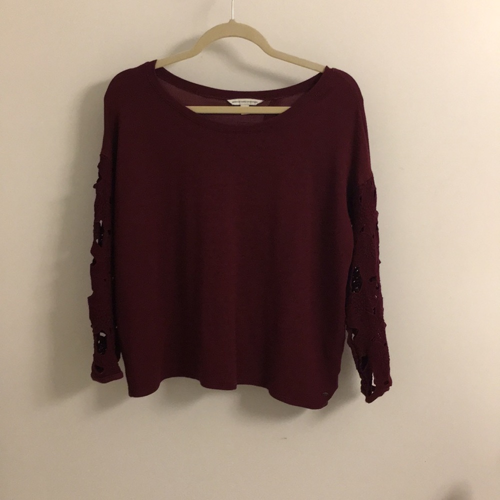 Maroon Open Back Floral Pace Sleeve Sweater Top